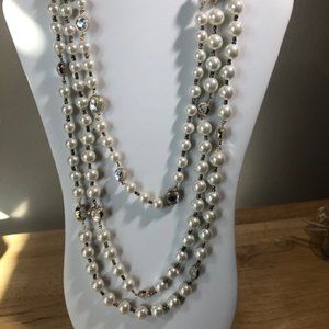 White Pearl & Gold Accent Long Necklace